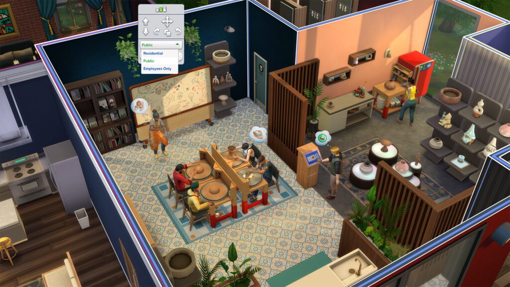 Vom Hobby zum Business: Die Sims 4-Erweiterung im Check 3 Ein Lehrer und vier Schüler in einem Töpferkurs