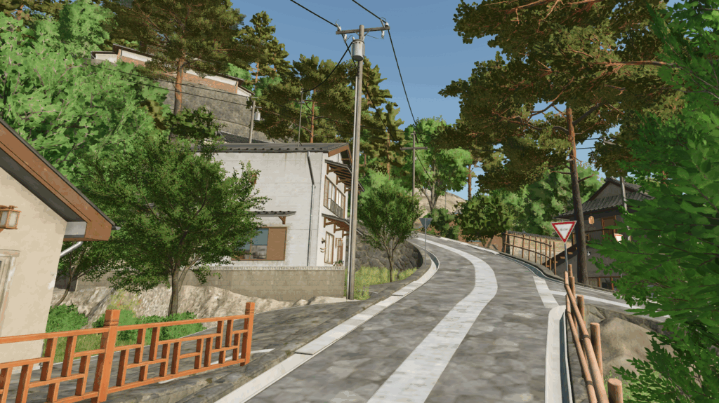 Der (neue) Landwirtschafts Simulator 25 2 Häuser an einem Hang mit Straße im Landwirtschafts Simulator 2025