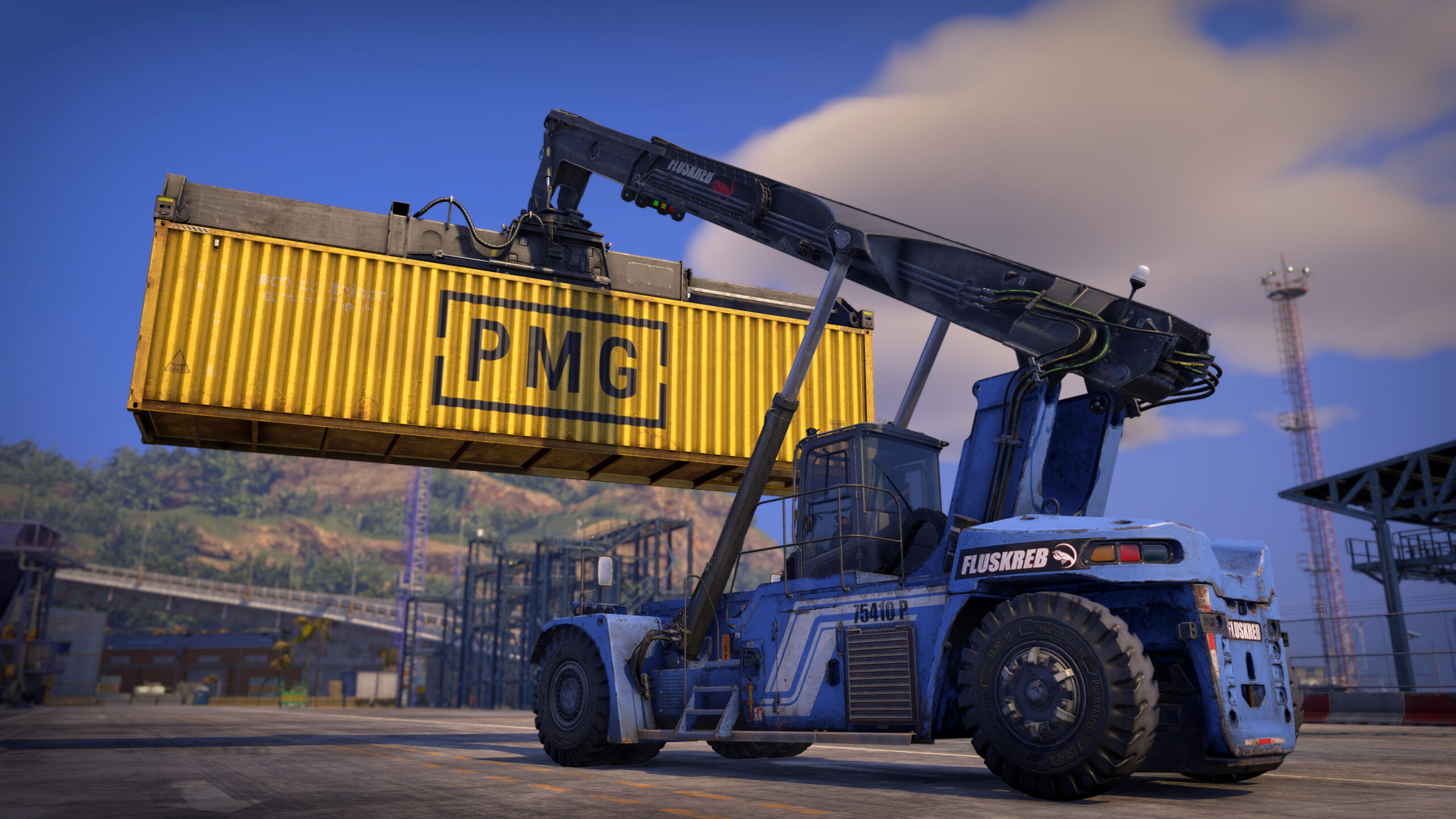 Docked Demo Review - Wie gut ist die Hafensimulation von Saber Interactive? 1 Hafen Teleskoplader mit Container